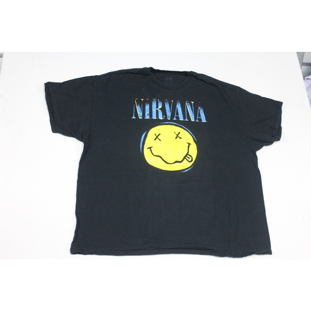 Nirvana Men Black Shirt Smiley Face Spell Out Size XXL